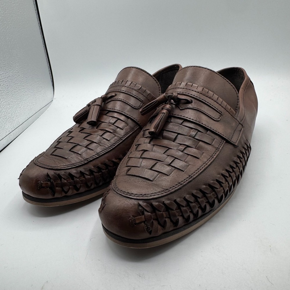 ASOS Brown Woven Leather Tassel Loafers Men's 9.5 D Slip On Huarache Shoes